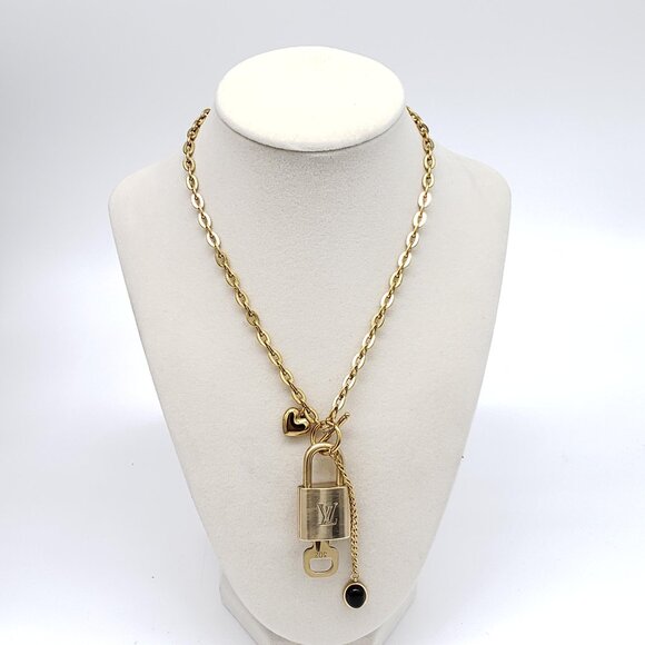 Authentic Louis Vuitton Gold Padlock with Unbranded Stainless Steel Chain - Picture 8 of 9